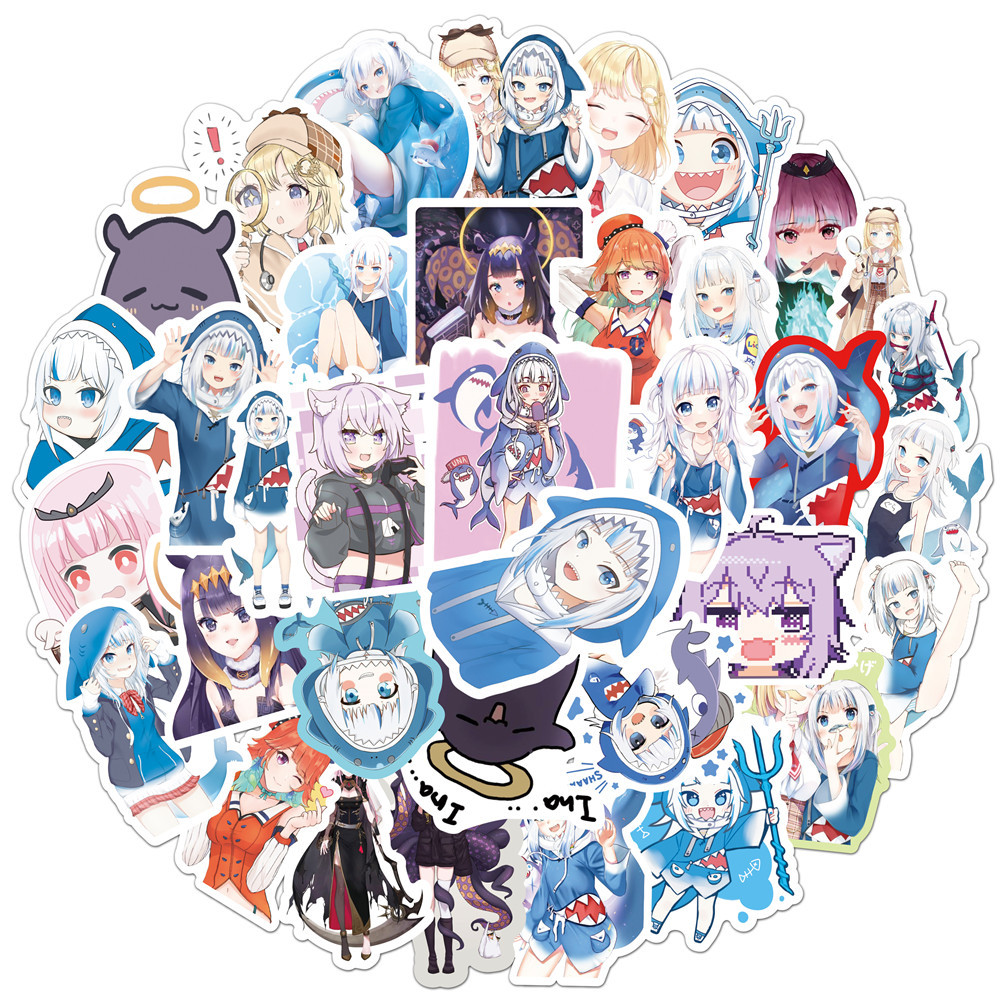 50PCS Gawr Gura Stickers Shark - đánh giá và giá Kids Toys Cartoon Images